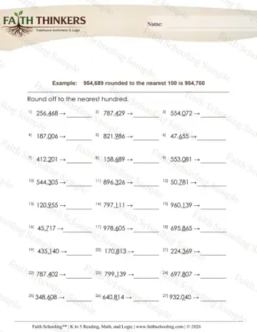 5th Grade math worksheet — Rounding and Estimation. Round 6 Digit Number Nearest 100 3