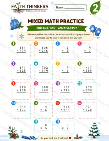 2nd Grade math worksheet — Winter Mixed Practice 5