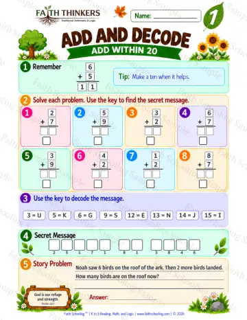 1st Grade math worksheet — Addition Facts Practice 8