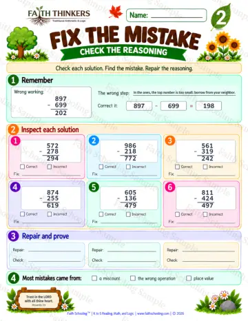 2nd Grade math worksheet — Fix The Mistake Practice 5