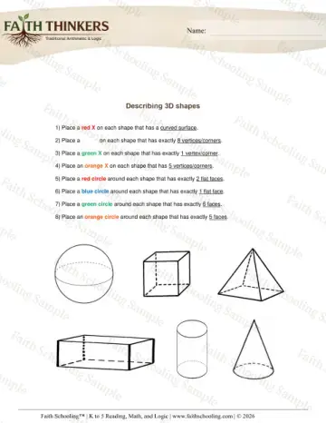 2nd Grade math worksheet — Attributes of Shapes. Geometry Faces Edges Vertices 6