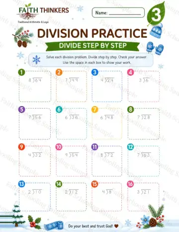 3rd Grade math worksheet — Winter Division Practice 4