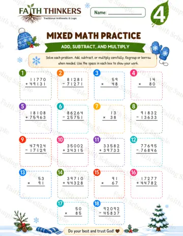 4th Grade math worksheet — Winter Mixed Practice 7