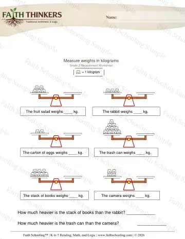2nd Grade math worksheet — Measurement Weight Kilograms 2