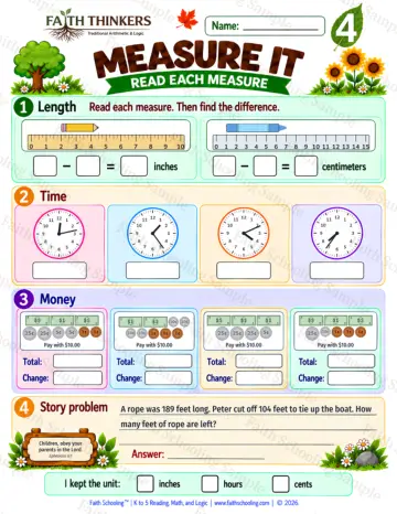 4th Grade math worksheet — Measurement Practice 9