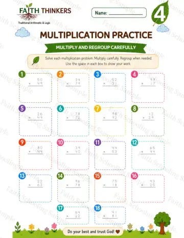 4th Grade math worksheet — Summer Multiplication Practice 8