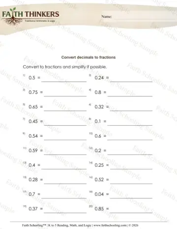 5th Grade math worksheet — Converting Fractions and Decimals. Decimals to Fractions 6