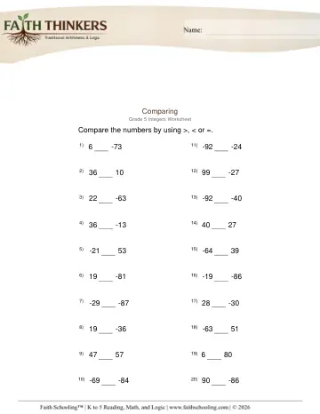 Integers Comparing 1