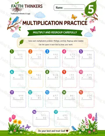 5th Grade math worksheet — Spring Multiplication Practice 8