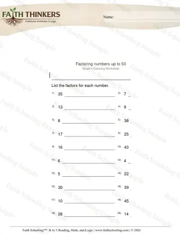 4th Grade math worksheet — Factors and Multiples. Factoring 2