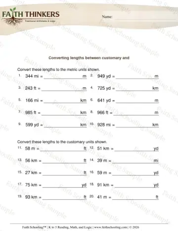 5th Grade math worksheet — Length and Distance. Converting Lengths Customary Metric Long 7