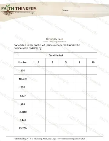 4th Grade math worksheet — Factors and Multiples. Divisibility Rules 3