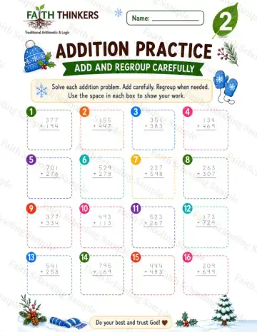 2nd Grade math worksheet — Winter Addition Practice 6