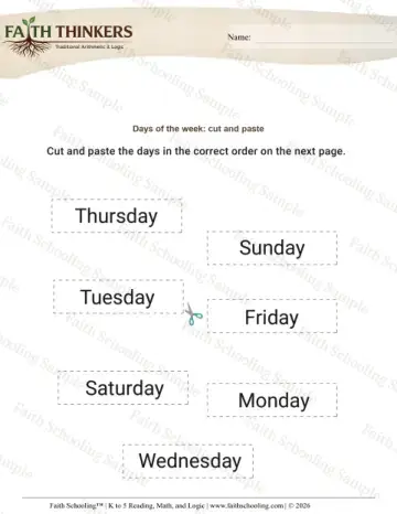 1st Grade math worksheet — Calendar. Days of Week 2