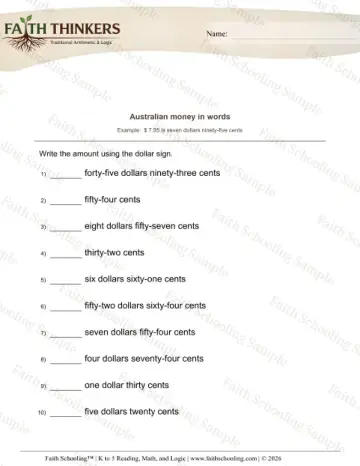 2nd Grade math worksheet — World Currencies. Australian Money in Words 11