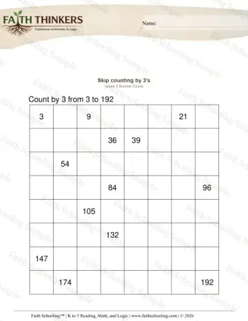 2nd Grade math worksheet — Skip Counting. Counting by 3s 4