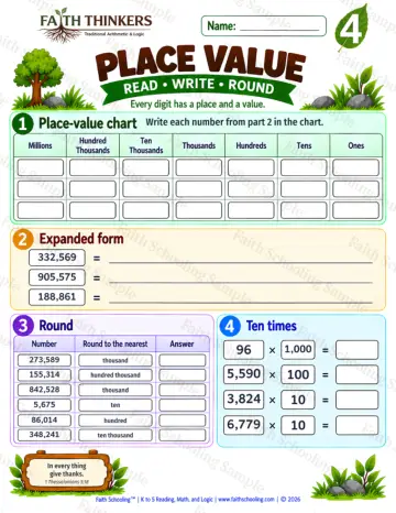 4th Grade math worksheet — Place Value Practice 9
