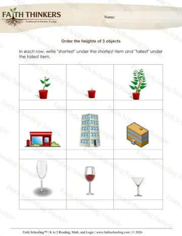 1st Grade math worksheet — Comparing and Ordering Sizes. Measurement Longest Shortest 2