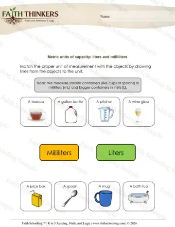 3rd Grade math worksheet — Measurement Units of Capacity Metric 4