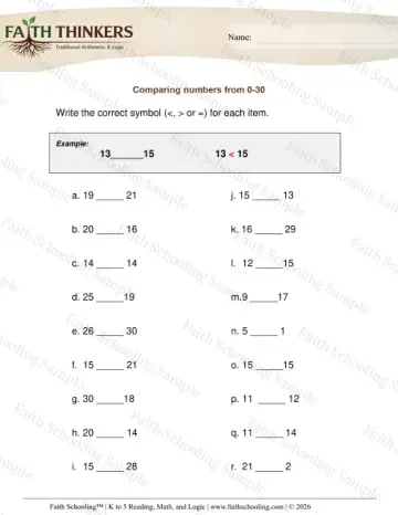 1st Grade math worksheet — Comparing Numbers C2