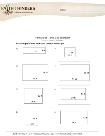 Geometry Rectangles Area Perimeter 1