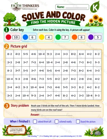 Kindergarten math worksheet — Color by Number Practice 9