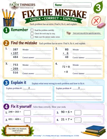 3rd Grade math worksheet — Fix The Mistake Practice 9