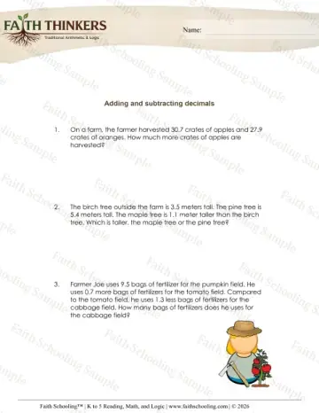 4th Grade math worksheet — Word Problems Decimals 6