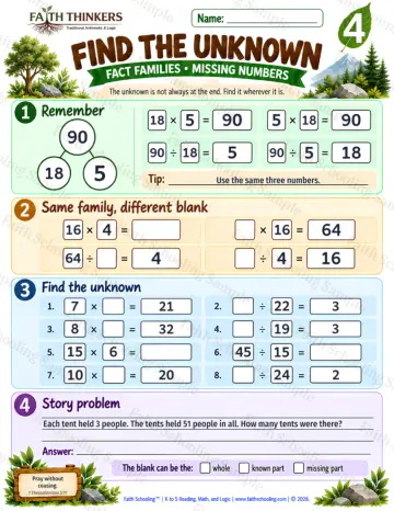 4th Grade math worksheet — Find The Unknown Practice 6