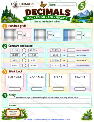 5th Grade math worksheet — Decimals Practice 5