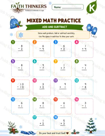 Kindergarten math worksheet — Winter Mixed Practice 8