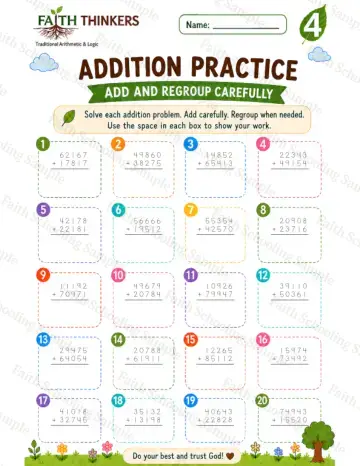 4th Grade math worksheet — Summer Addition Practice 6