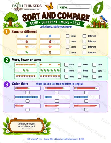 1st Grade math worksheet — Comparing and Ordering Sizes Practice 6