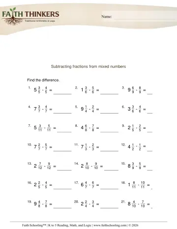 Grade 3 Math: Subtracting Fractions — worksheet preview