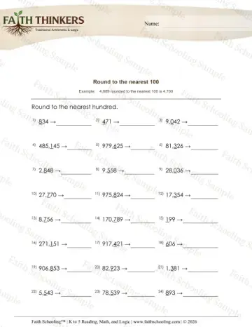 4th Grade math worksheet — Rounding and Estimation. Round 4 Digit Numbers Nearest 100 4