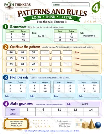 4th Grade math worksheet — Patterns And Rules Practice 9