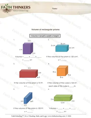 4th Grade math worksheet — Volume and Surface Area. Geometry Rectangular Prism Volume 6