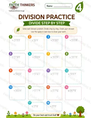 4th Grade math worksheet — Summer Division Practice 5