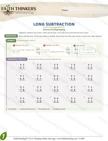 1st Grade math worksheet — Subtraction with Regrouping. Long Subtraction (Practice 4)