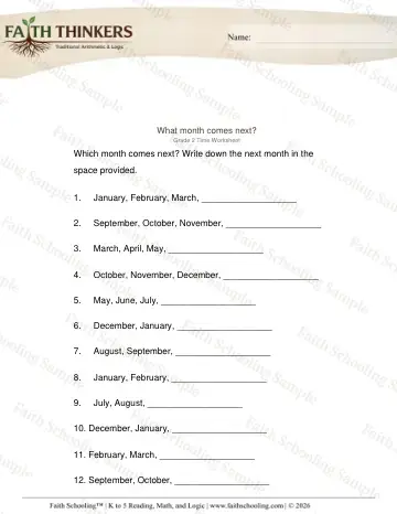 2nd Grade math worksheet — Calendar and Seasons. Months of Year Next 2