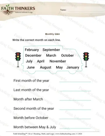 2nd Grade math worksheet — Calendar and Seasons. Months of Year Questions 2