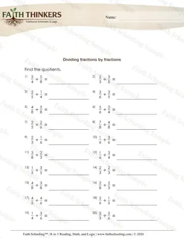 5th Grade math worksheet — Dividing Fractions by Fractions 2