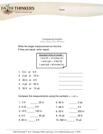 Grade 4 Math: Length — worksheet preview