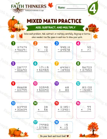 4th Grade math worksheet — Fall Mixed Practice 7