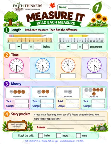 1st Grade math worksheet — Measurement Practice 5