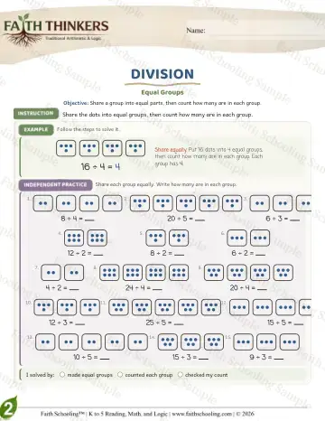 2nd Grade math worksheet — Division as Equal Groups. Long Division (Practice 6)