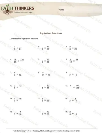 4th Grade math worksheet — Equivalent and Simplified Fractions. Equivalent Fractions 7