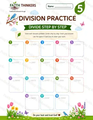 5th Grade math worksheet — Spring Division Practice 6