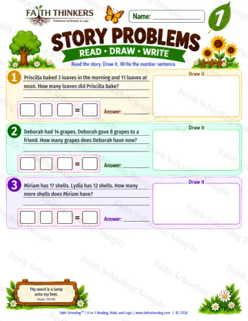 1st Grade math worksheet — Story Problems Practice 7