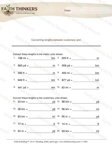 5th Grade math worksheet — Length and Distance. Converting Lengths Customary Metric Long 2